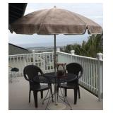 MHLE012 Patio Table, Chairs, Umbrella & Coleman Table Lamp