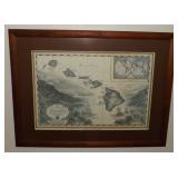 MHLE027 Koa Framed Print Map of the Sandwich Isles