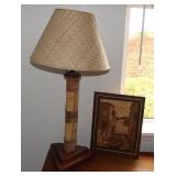MHLE044 Inlaid Wood Art, Bamboo Lamp with Lauhala Shade