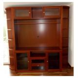 PFL014 Solid Cherry Wood Entertainment Center w/ Glass Cabinets