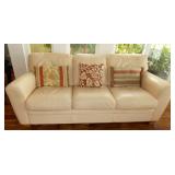 PFL016 Natuzzi Plush Leather Sofa & Throw Pillows