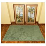 PFL026 Pair of Koa Framed Tropical Prints & Area Rug