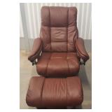 PFL056 Burgundy Leather Reclining Chair & Ottoman
