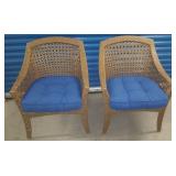 PFL057 Pair of Wicker Chairs with Blue Cushions
