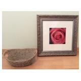 JYR015 Framed and Matted Rose Print & Woven Basket