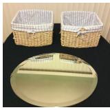 JYR033 Vintage Art Deco Beveled Mirror & Woven Baskets