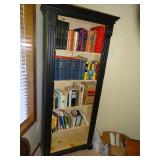wood, open shelf book case with books