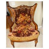 Beautiful tapestry upholstered, carved wood chair