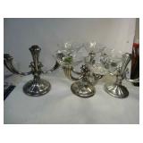 Solid silver (no cement) candleabra set with Heisey "Waverly" bobeches
