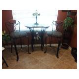 Bistro style table with wine rack and two chairs