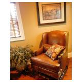 leather wing back chair with studs 
