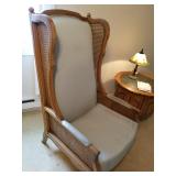 wing back chair with caning 