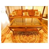 Sofa and glass topped coffee table 