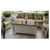 Sunroom with wicker and garden storage bench