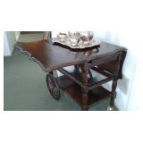 Drop leaf tea cart opened