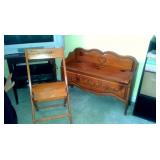 wooden folding chair and chest
