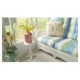 Wicker loveseat and accessories