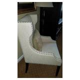 White studded wing back chair