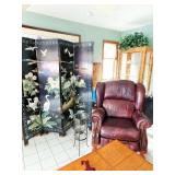 Asian screen and La-Z-Boy leather recliner