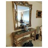 Gilded sofa table and mirror set