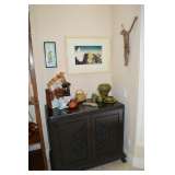 Antique Asian dresser, artwork, religious figure