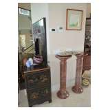 Entry, pair marble pedestals