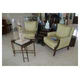Pair newly upholstered chairs, tray table, nesting set tables
