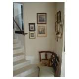 Downstairs, Napolean style chair, artwork