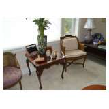 side table, cane back chair