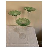 set of three art glass candle holders