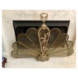vintage brass peacock fire screen 