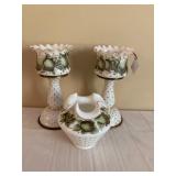 vintage cased glass lustres w/center vase