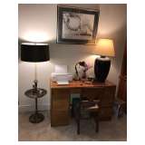 LAMPS, ART, WOOD DESK, CHAIR
