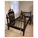 ANTIQUE HAND TURNED WOOD TWIN SINGLE BED FRAME