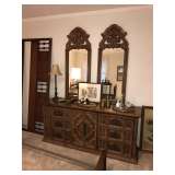 MID CENTURY DOUBLE MIRROR DRESSER WITH LOTS OF DRAWERS