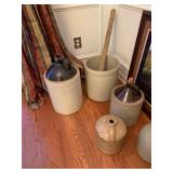 POTTERY JUGS, BUTTER CHURNS