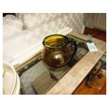 AMBER AND GREEN BLOWN GLASS PITCHER POSSIBLE BLINKO