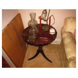 ANTIQUE ROUND TABLE, FIRE PLACE SCREEN PARTIALLY PAINTED IN BOX