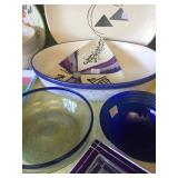 Blue trimmed serving bowls