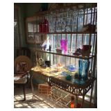 Large baker rack with decorative glassware 