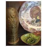 Turkey platter, vintage ashtray