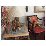 Wrought iron and stone end tables 