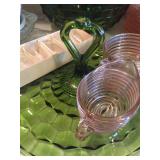 Pink and green depression glass
