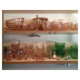 Pink and green depression glass