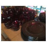 Ruby red dishes, tumblers and plates 