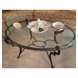 Brass oval glass top coffee table 