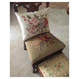 Antique East Lake chair, needle point seat and pillow 
