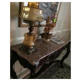 Marble top console with carved Rosewood 