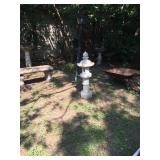 Back yard concrete benches, pagoda