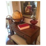 Mid-century writing desk, vintage globe